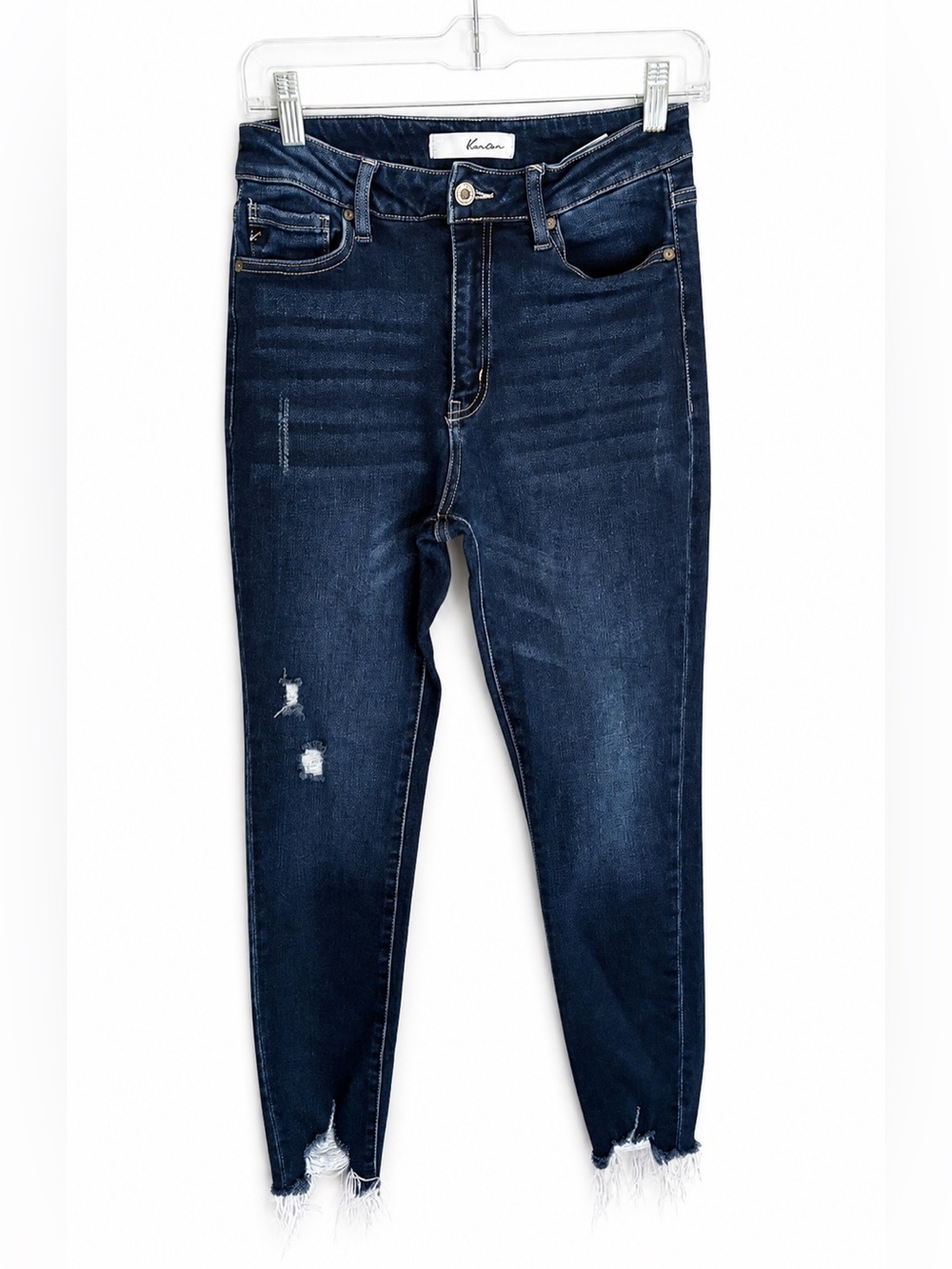 KanCan Dark Blue High-Rise Skinny Jeans with Raw Hem
